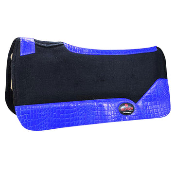 Western Wool Felt Horse Saddle Pad W/ White Alligator Print Leather